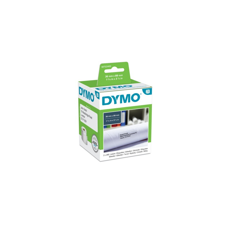 Dymo 99012 (S0722400) Etiketės 36 x 89mm, 2 ritinėliai x 260 etikečių, Balta...