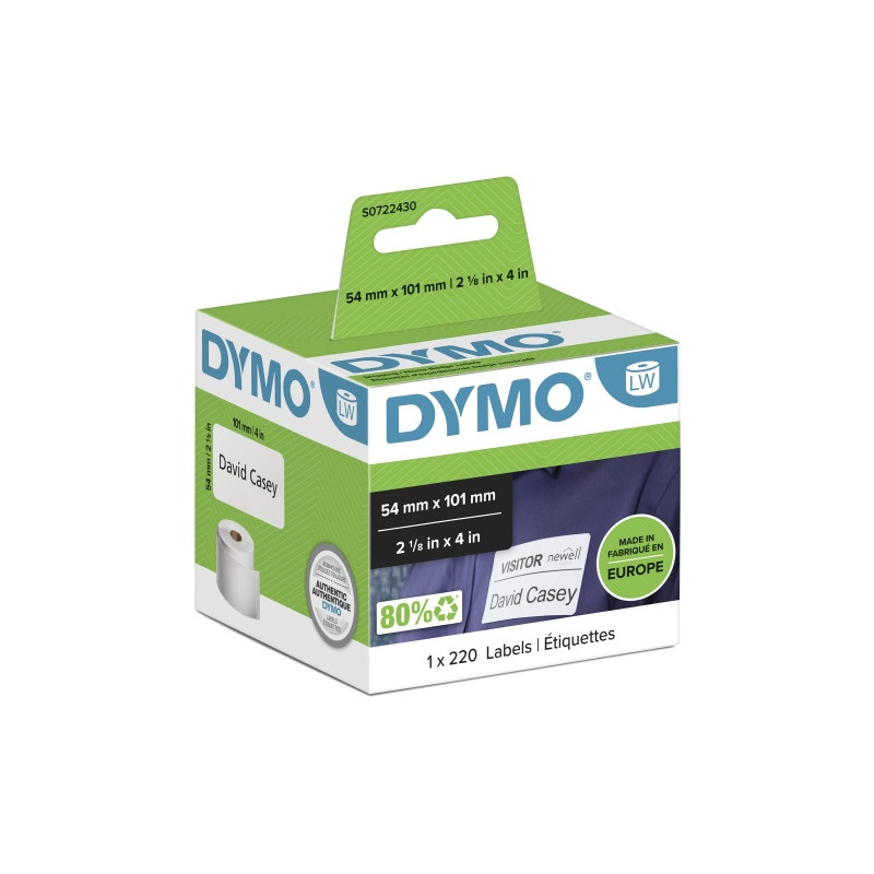 Dymo 99014 (S0722430) Etikečių ritinėlis Black on White, 54mm x 101mm, 220 Lipdukų