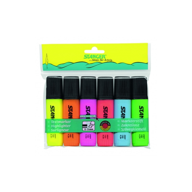 Stanger Teksto žymekliai 1-5 mm, 6 spalvų rinkinys 180008000