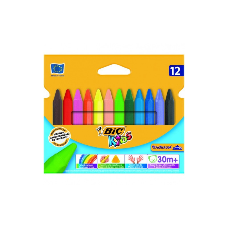 Bic Kreidelės vaškinės Wax Crayons PlastiDecor Triangle 12 spalvų rinkinys 000789