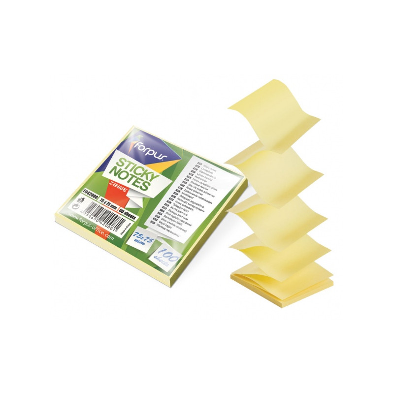 Lipnūs lapeliai Forpus Office, Z tipo, 75x75mm, geltoni (100l)