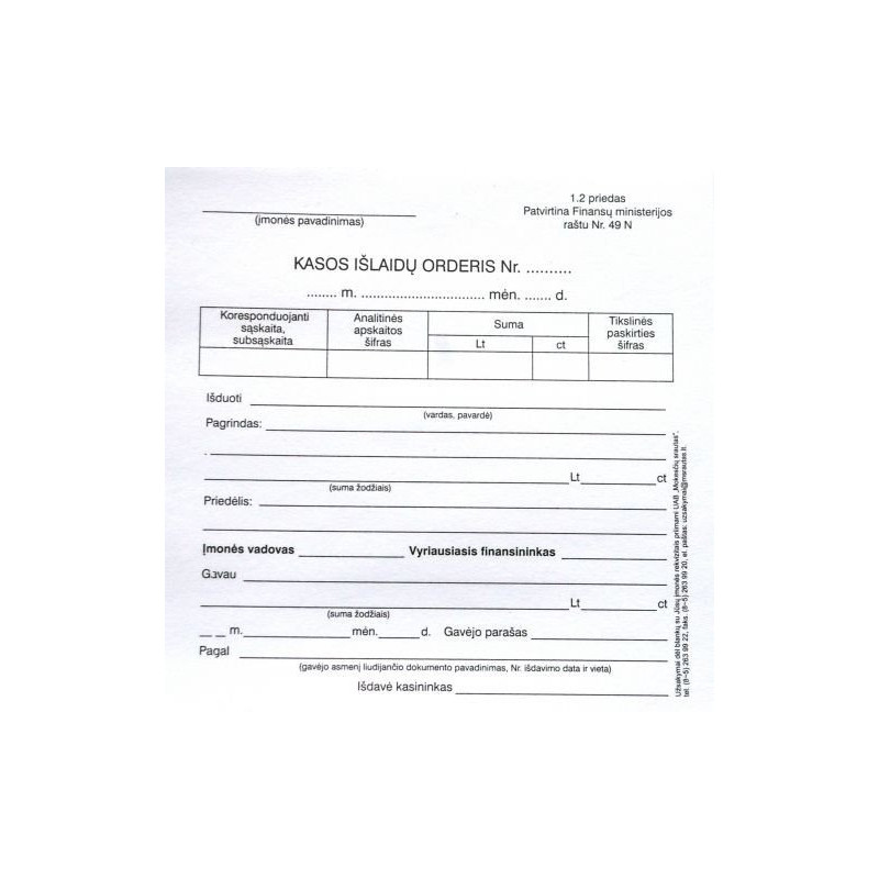 Kasos išlaidų orderiai, A6 (100) 0720-034