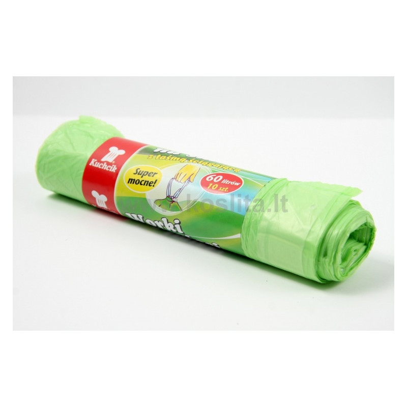 Šiukšlių maišai užrišami, 60l/10vnt., HDPE, žali