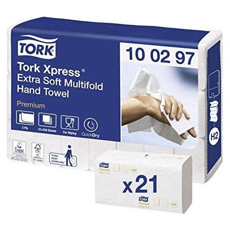 Lapelinis rankšluostinis popierius Tork Premium Extra Soft H2, 2 sl., 100 lap., 34x21.2cm, W,21vnt