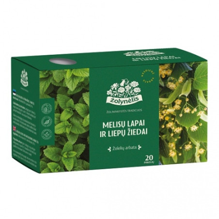 Žolynėlis žolelių arbata melisų lapai ir liepų žiedai, 24g (1,2x20)
