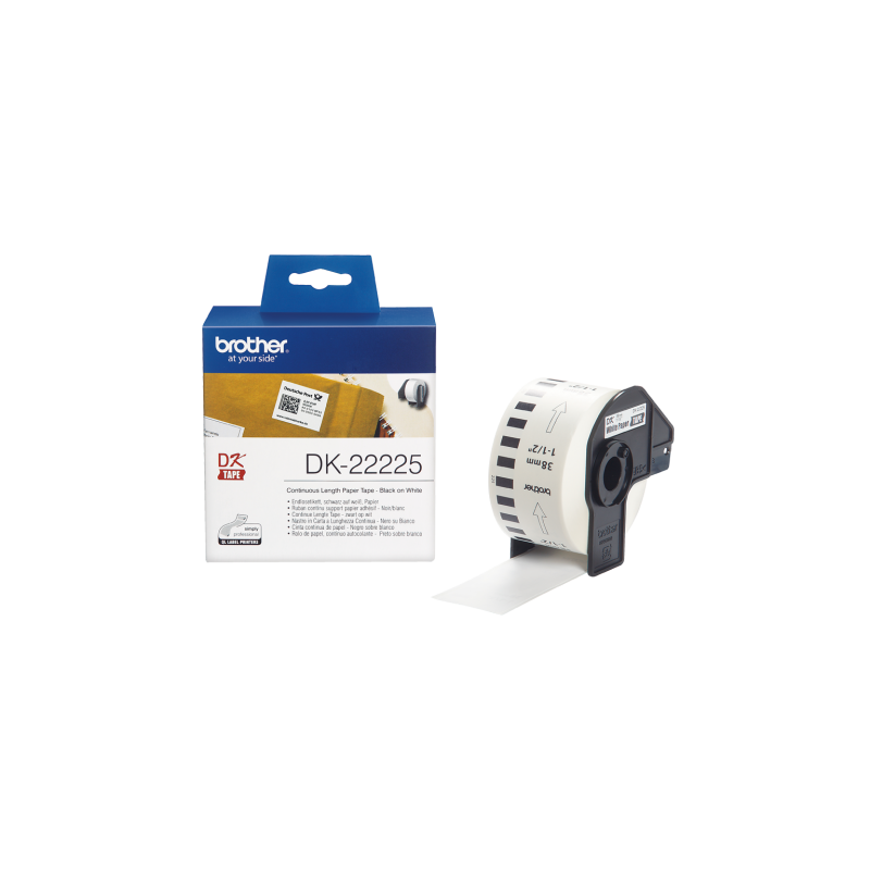 Brother DK-22225 (DK22225) Continuous Paper Tape 38mm, 30.48 m, Black on White
