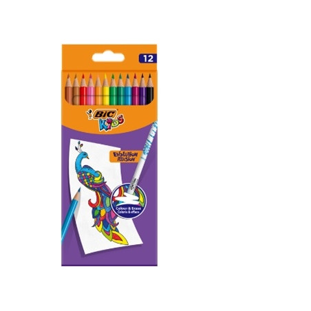 BIC Spalvoti pieštukai su trintuku Kids Evolution Illusion 12 spalvų rinkinys