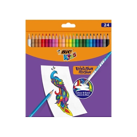 BIC Spalvoti pieštukai su trintuku Kids Evolution Illusion 24 spalvų rinkinys