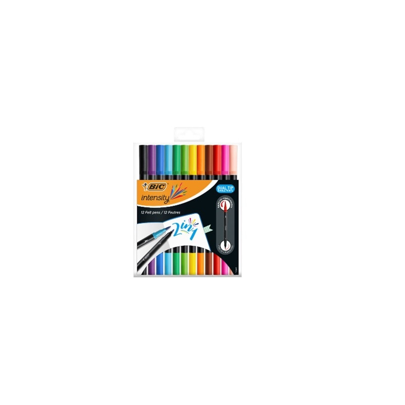 Bic Flomasteriai Intensity Dual Tip, dvipusiai, 12 spalvų rinkinys