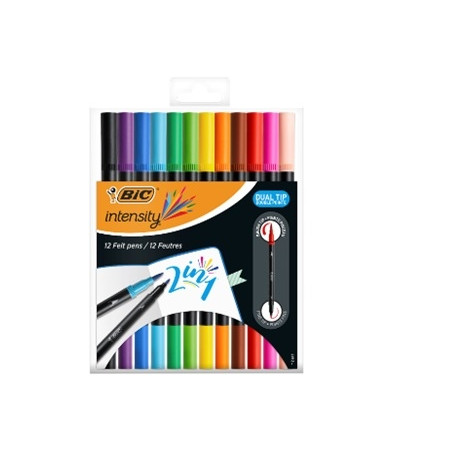Bic Flomasteriai Intensity Dual Tip, dvipusiai, 12 spalvų rinkinys