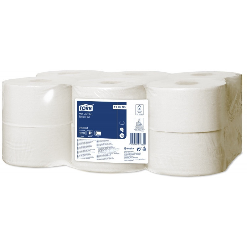 Tualetinis popierius Tork Universal Mini Jumbo T2, 2 sl., 9.1cm x 150m, balta sp. 12 vnt