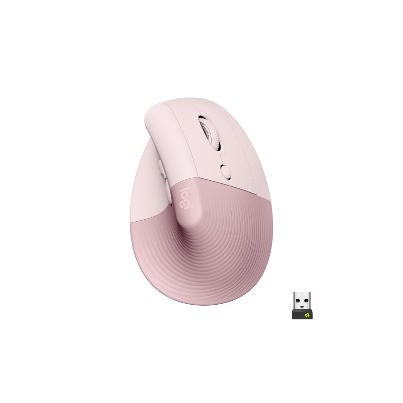 Logitech Lift Vertical Belaidė pelė RF Wireless + Bluetooth, 4000 DPI, Rose