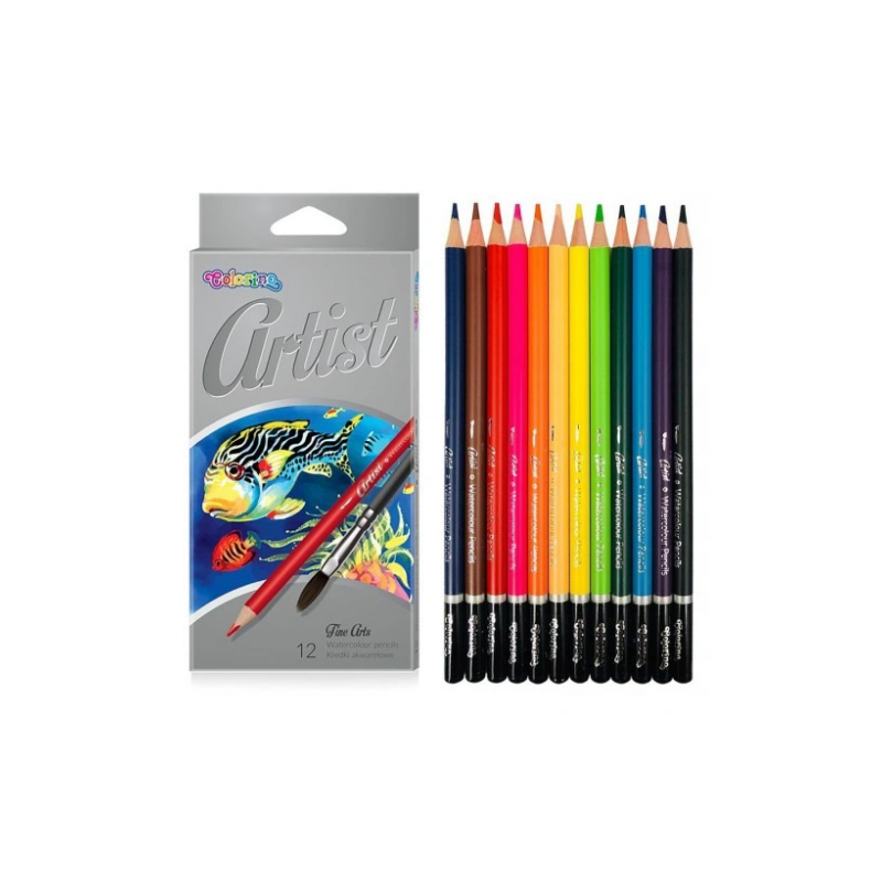 Spalvoti akvareliniai pieštukai Colorino Artist 12 spalvų ir teptukas