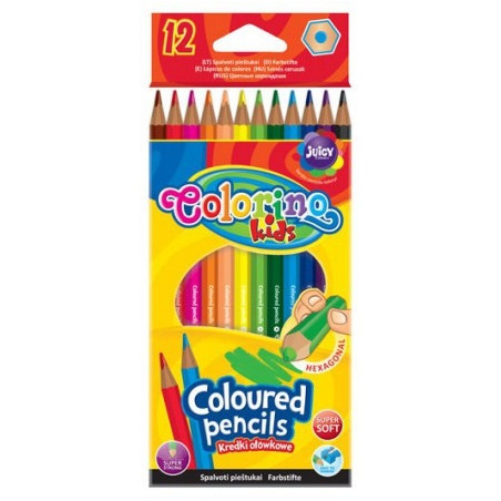 Spalvoti pieštukai Colorino Kids šešiakampiai, 12 spalvų