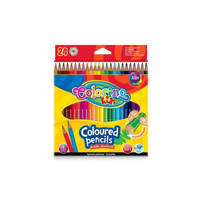 Spalvoti pieštukai Colorino Kids šešiakampiai, 24 spalvų