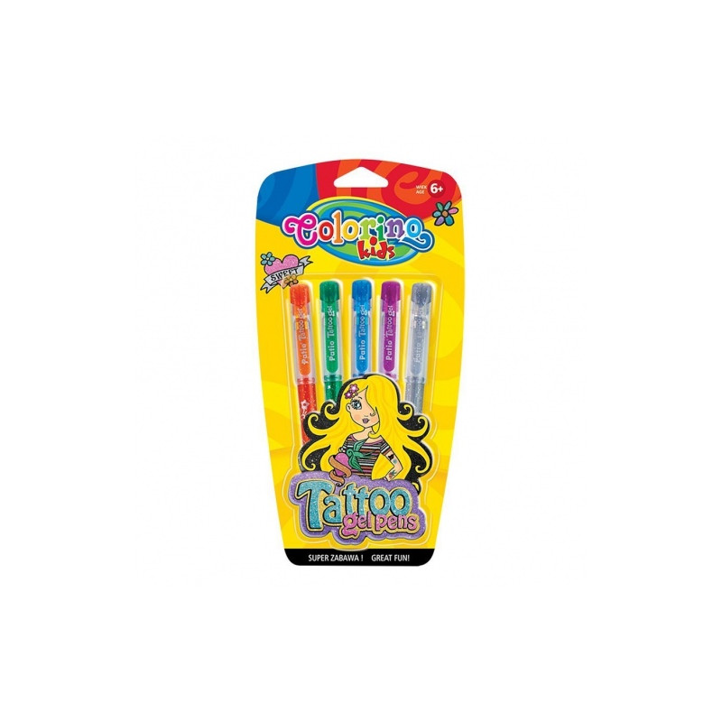 Gelio rašikliai tatuiruotėms Colorino Kids 5 spalvų