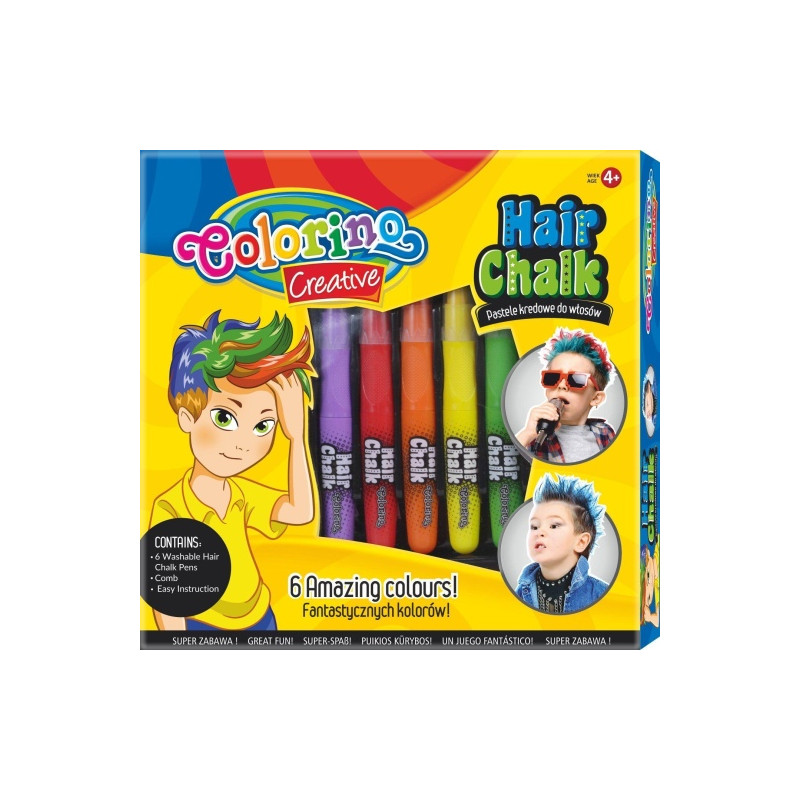 Kreidelės plaukams dažyti Colorino Creative berniukams 6 spalvų