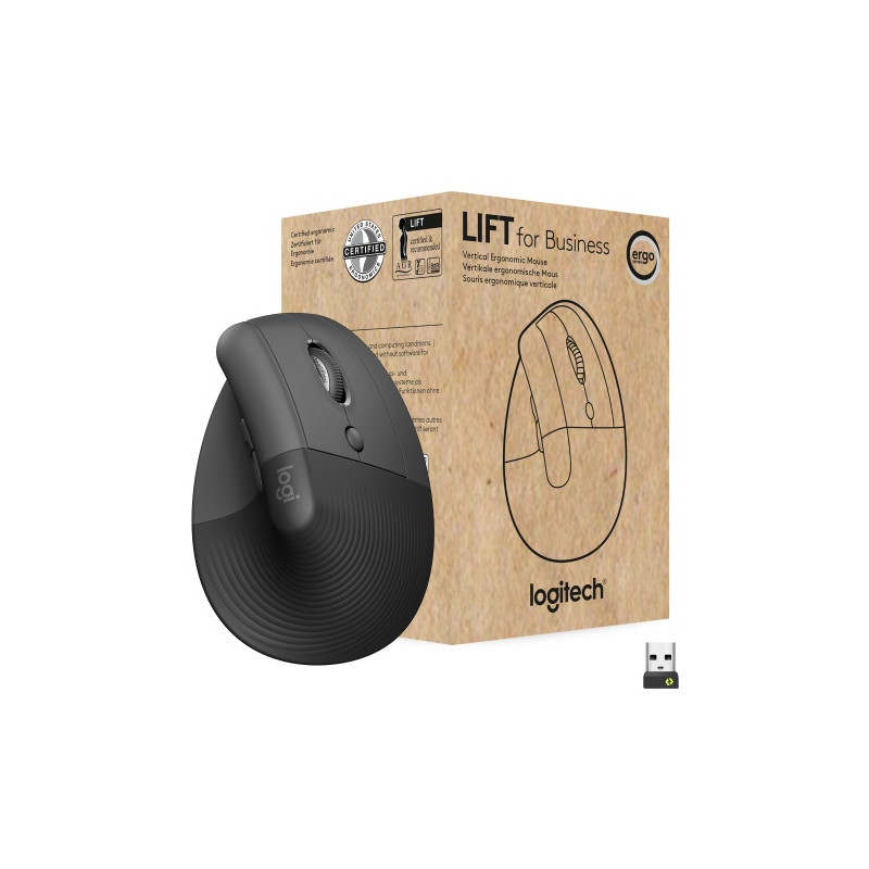 Logitech Lift Vertical for Business Belaidė pelė RF Wireless + Bluetooth, 4000 DPI, Graphite