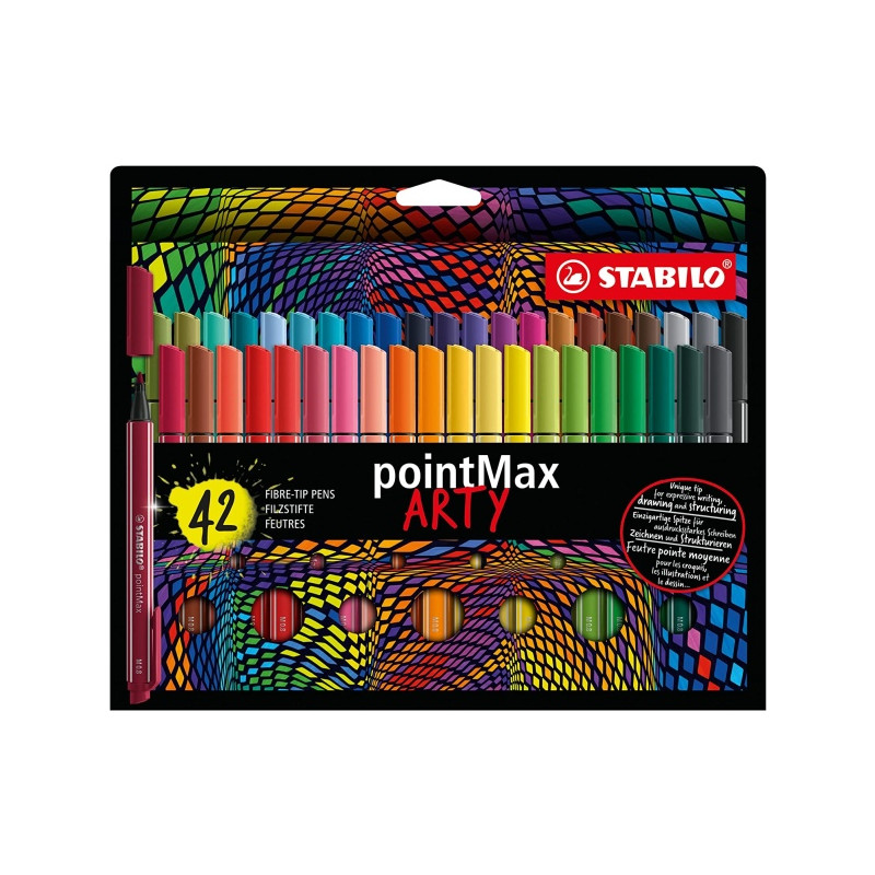 Ecost prekė po grąžinimo Nylon Tip Writing Pen - STABILO pointMax ARTY - Wallet of 42 - Assorted Col