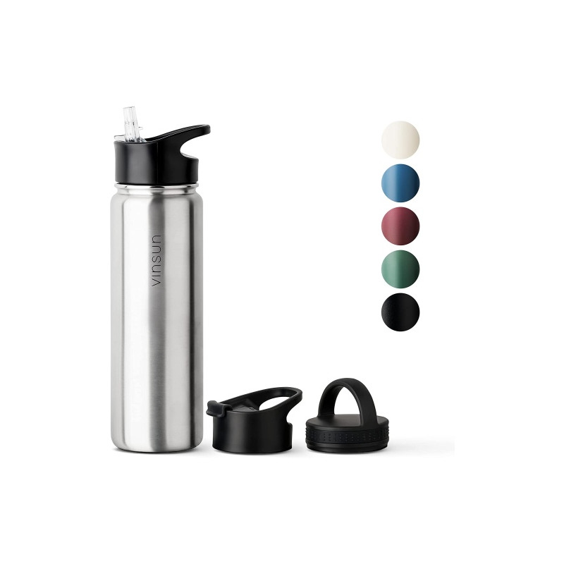 Ecost prekė po grąžinimo Vinsun Stainless Steel Drinking Bottle 750 ml - 3 Lids - Leak-Proof, Suitab