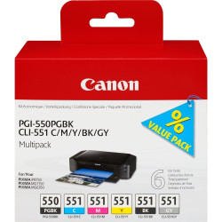 Canon PGI-550/CLI-551 (6496B005) Rašalinių kasečių komplektas, PGBK/C/M/Y/BK/GY
