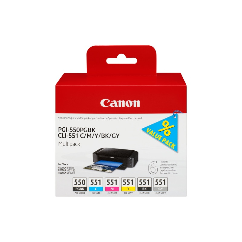 Canon PGI-550/CLI-551 (6496B005) Rašalinių kasečių komplektas, PGBK/C/M/Y/BK/GY